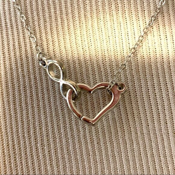 Infinity and Floating Heart Silver Necklace - Picture 2 of 4